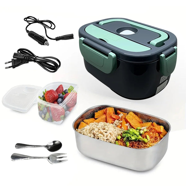 Electric Lunch Box Stainless Steel - Microwave Safe Heated Container for Car & Office